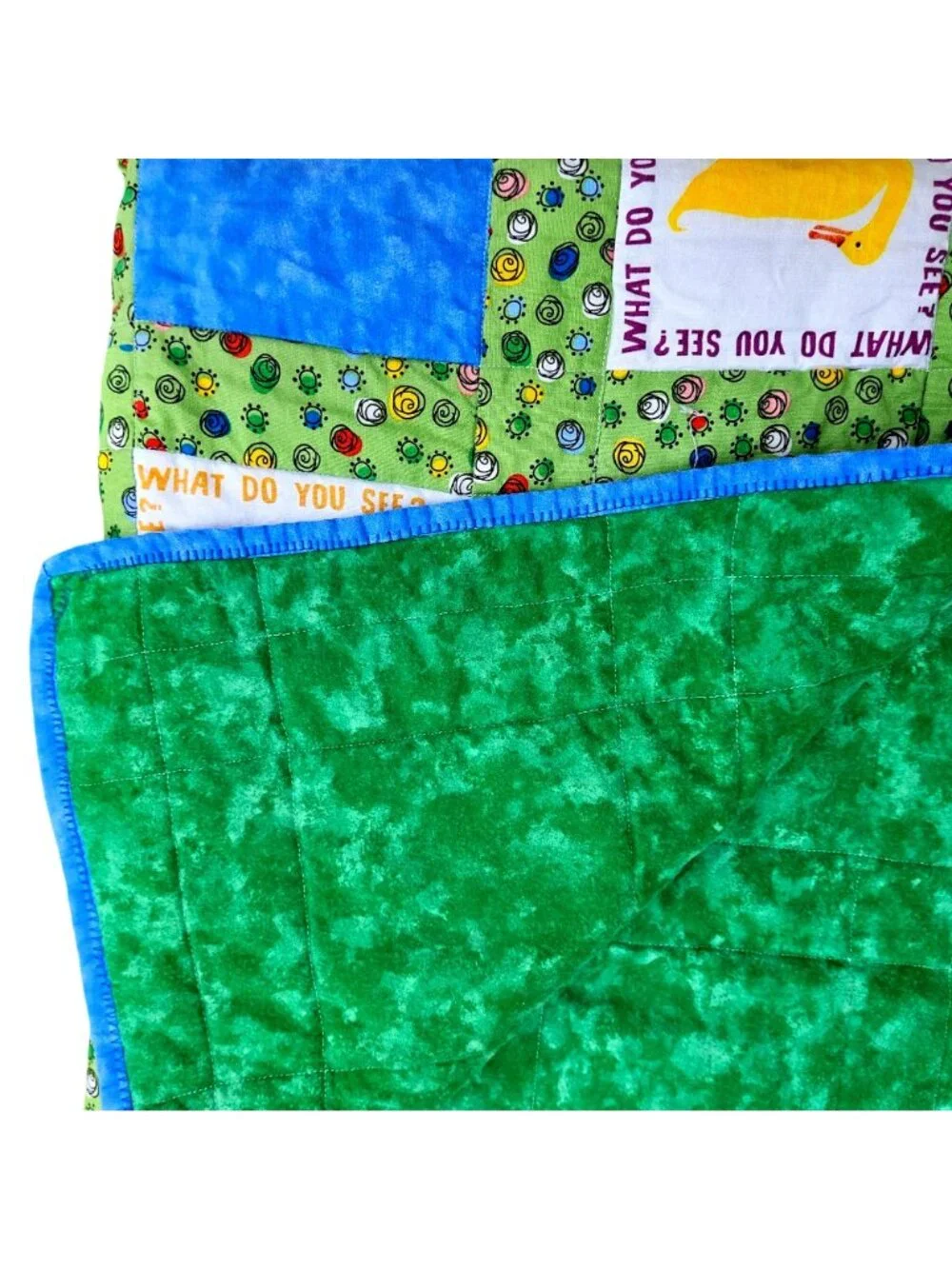 Vintage 90s Brown Bear What Do You See Baby Quilt Blue Green Cotton 39x32" Carle - Picture 6 of 12